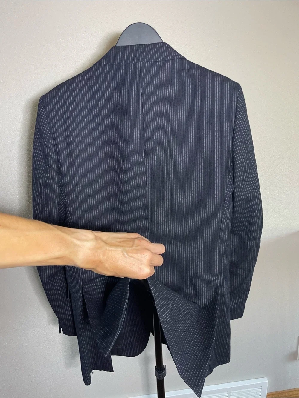 Classic Black Pinstripe Two-Button Men's Suit Jacket